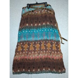 Star City Maxi Skirt Size 13 Brown Turquoise Boho Earthy Flowy Hippie Gypsy Y2K